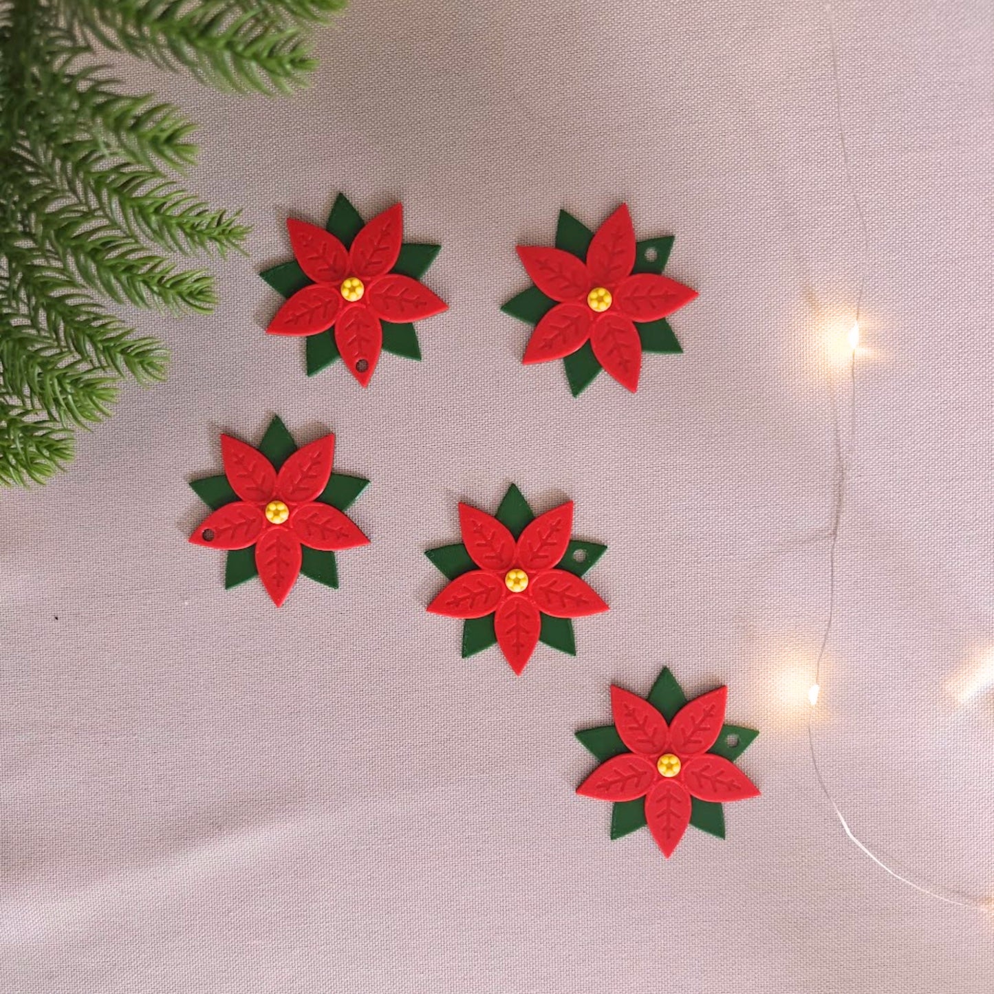Poinsettia Plant Ornaments, Set of 5 pcs