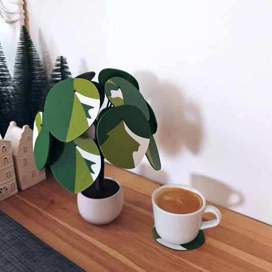 Pilea Coaster Set with 12 Leaf Coasters, Money Plant Pilea Peperomioides Coaster Plant, Pilea Mojito, Chinese Dollar, 3D printed Coaster