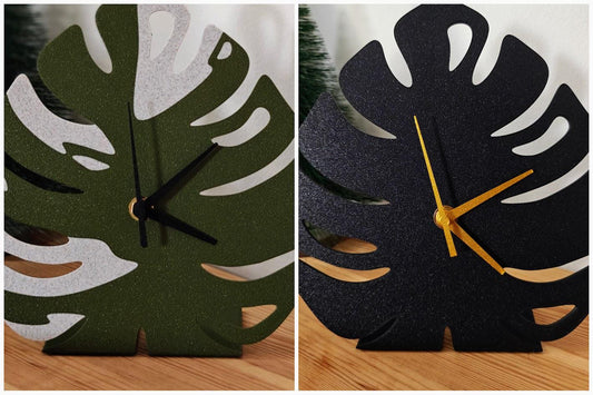 Monstera leaf clock hands color and design