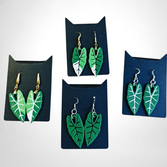 Earrings Alocasia Frydek, 3d printed Jewelry Gift for Plant Lovers, Leaf Earrings, 3d printed Earrings