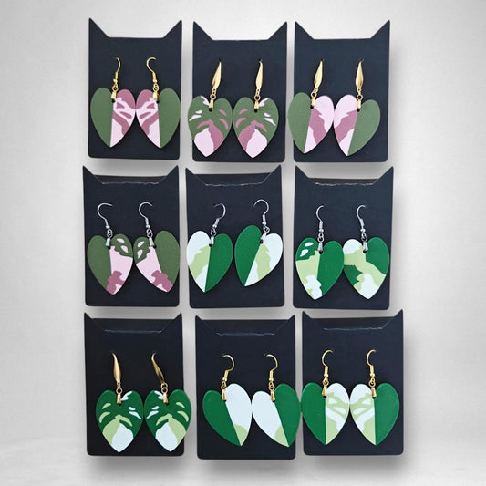 Leaf Earrings Philodendron Pink Princess or White Princess Jewelry Gift for Plant Lovers, Heart shaped Plant Earrings, 3d printed Earrings