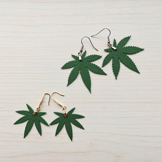 Cannabis Leaf Earrings, Marijuana Jewelry, Weed Leaf Design, 3D printed Gift for Pot Lovers and Stoners, 420 Reggae Rasta Accessories