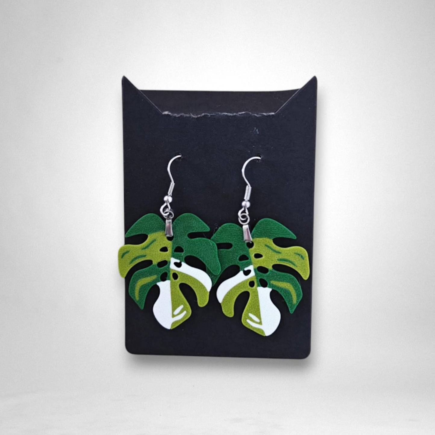Monstera Earrings, Leaf Earrings, 3d printed Jewelry Gift for Plant Lovers, Monstera Albo Var, 3d printed Plant Earrings