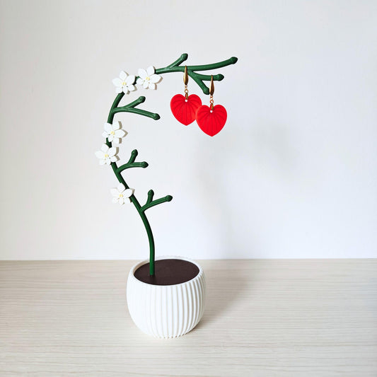 Orchid Jewelry Holder, Earring & Necklace Stand, Floral Jewelry Organizer with Storage Pot for Rings, Gift for Plant Lovers