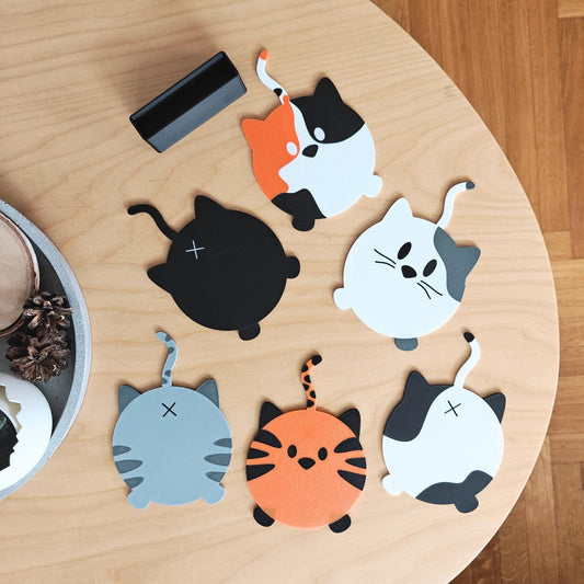 Cat Coaster Set, Double sided Cute and Funny Kitten Coasters with Holder, Table mats for Feline Lovers, 3D printed Decor
