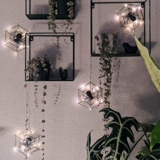 Spider in Cobweb, Scary Gothic Halloween Decor, 3D Printed Spider Web, Optional LED Fairy Lights