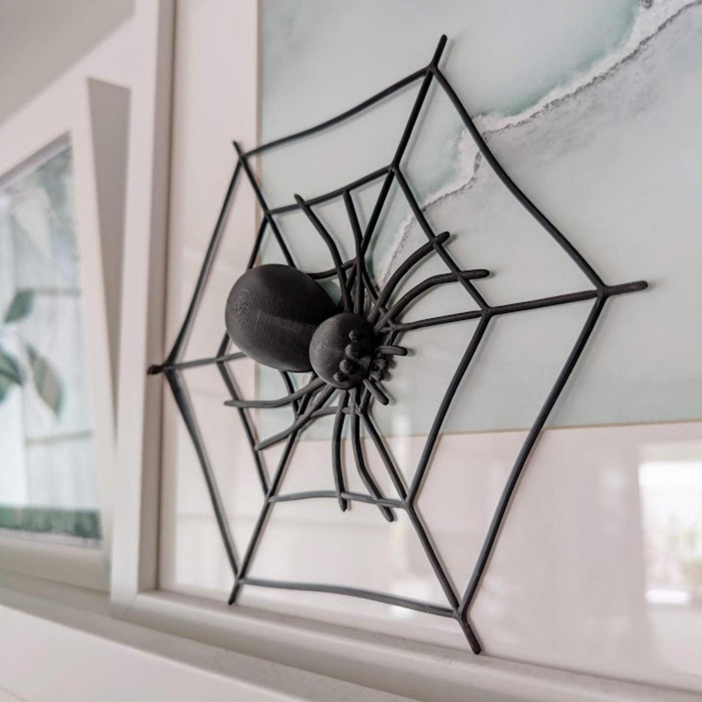 Spider in Cobweb, Scary Gothic Halloween Decor, 3D Printed Spider Web, Optional LED Fairy Lights
