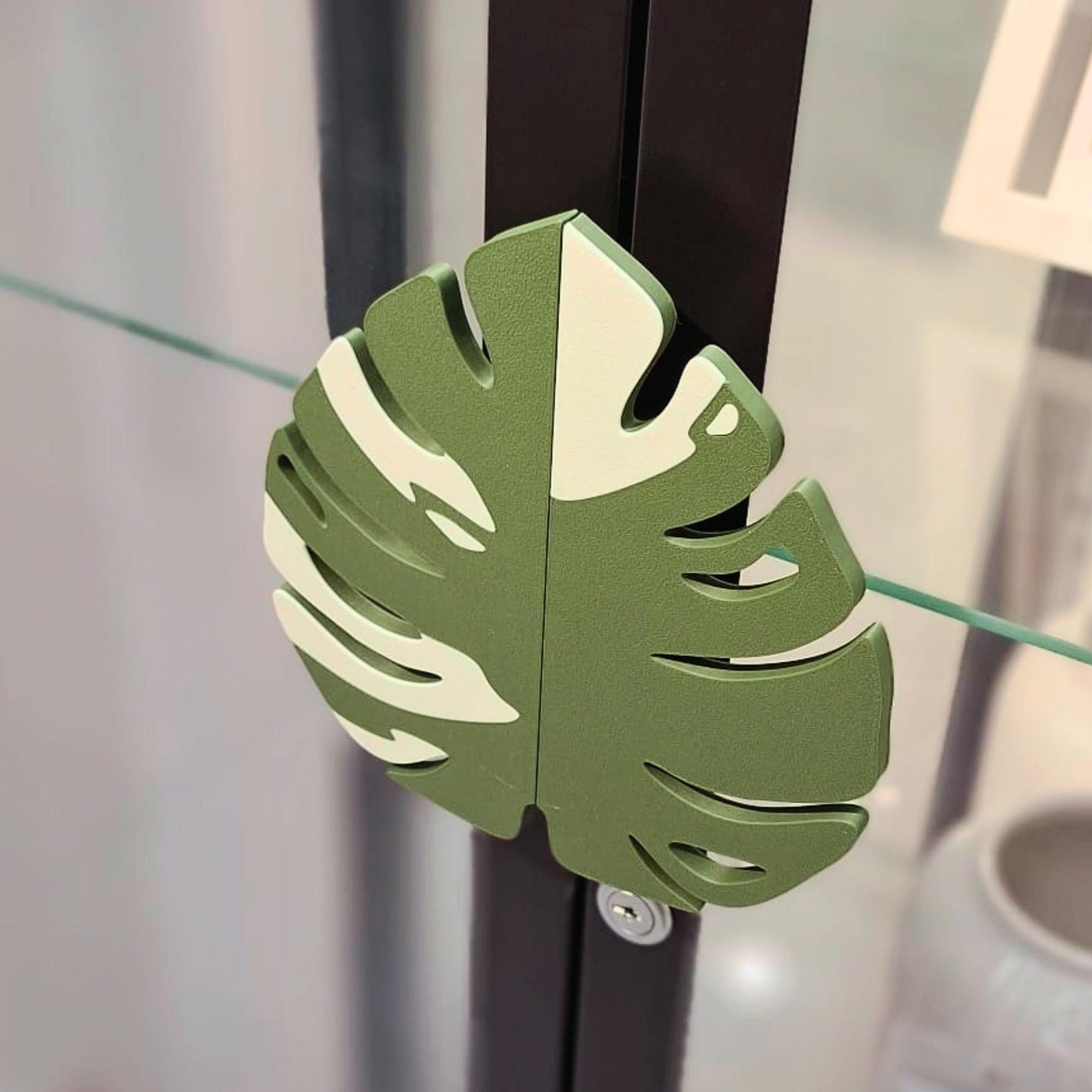 Slip-On Monstera Leaf Handles for IKEA MILSBO Cabinet, No Tools Needed, 3D Printed Variegated Plant Decor