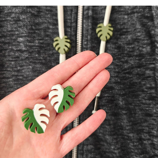 Monstera Drawstring Charms, Leaf Hoodie & Sweatpants Accessories, 3D Printed Clothing Add-Ons
