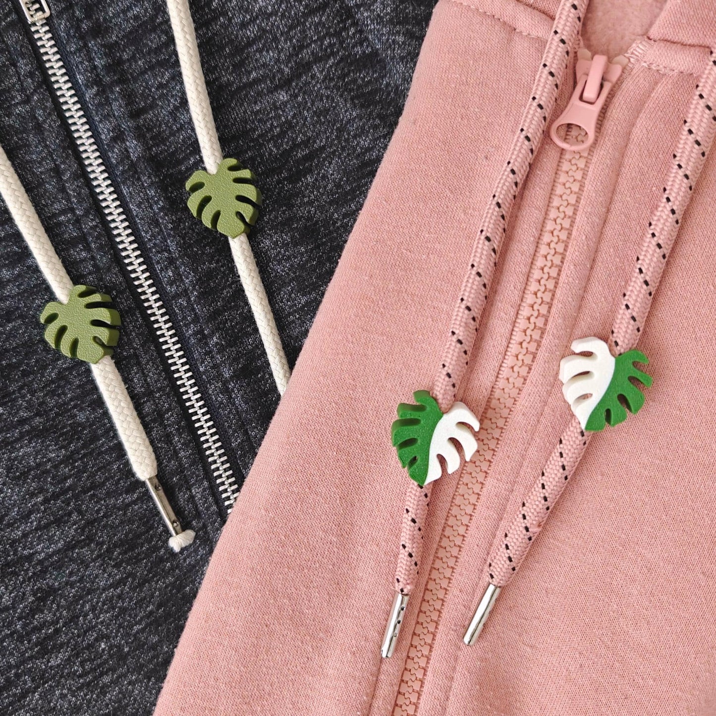 Monstera Drawstring Charms, Leaf Hoodie & Sweatpants Accessories, 3D Printed Clothing Add-Ons