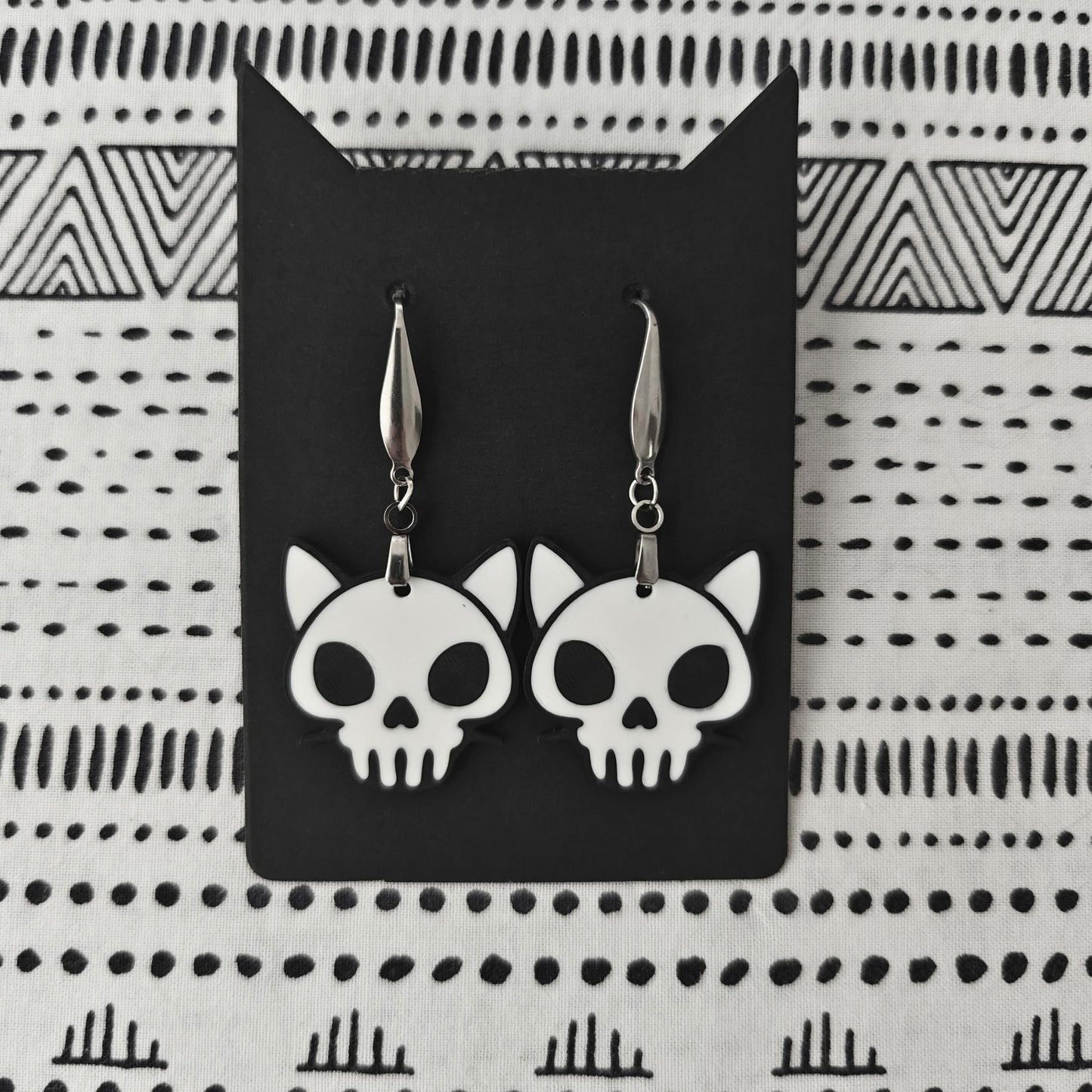 Cat Skull Earrings, Cat Skull Jewelry, 3D printed Halloween Accessories