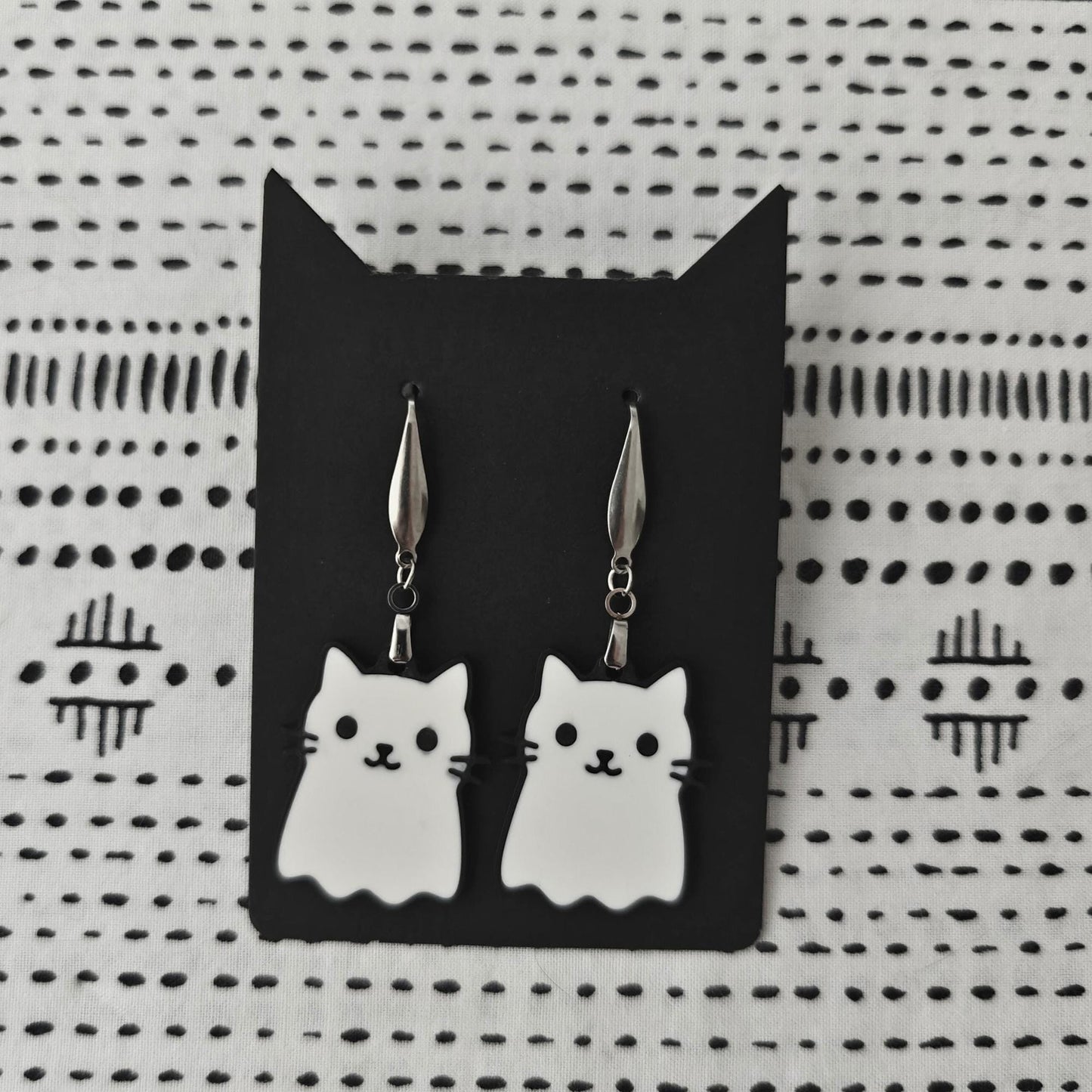 Cat Ghost Earrings, Cat Jewelry, 3D printed Halloween Accessories