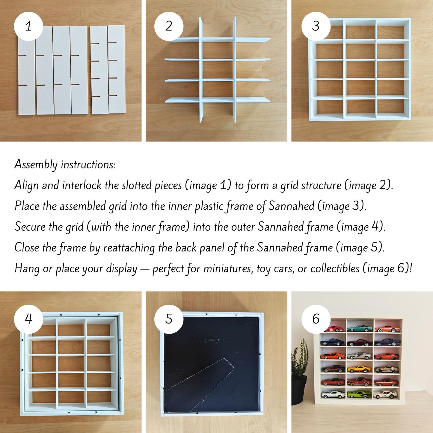 Grid Inserts for IKEA Sannahed Frame, 1:64 Miniature Display Organizer, 3D printed