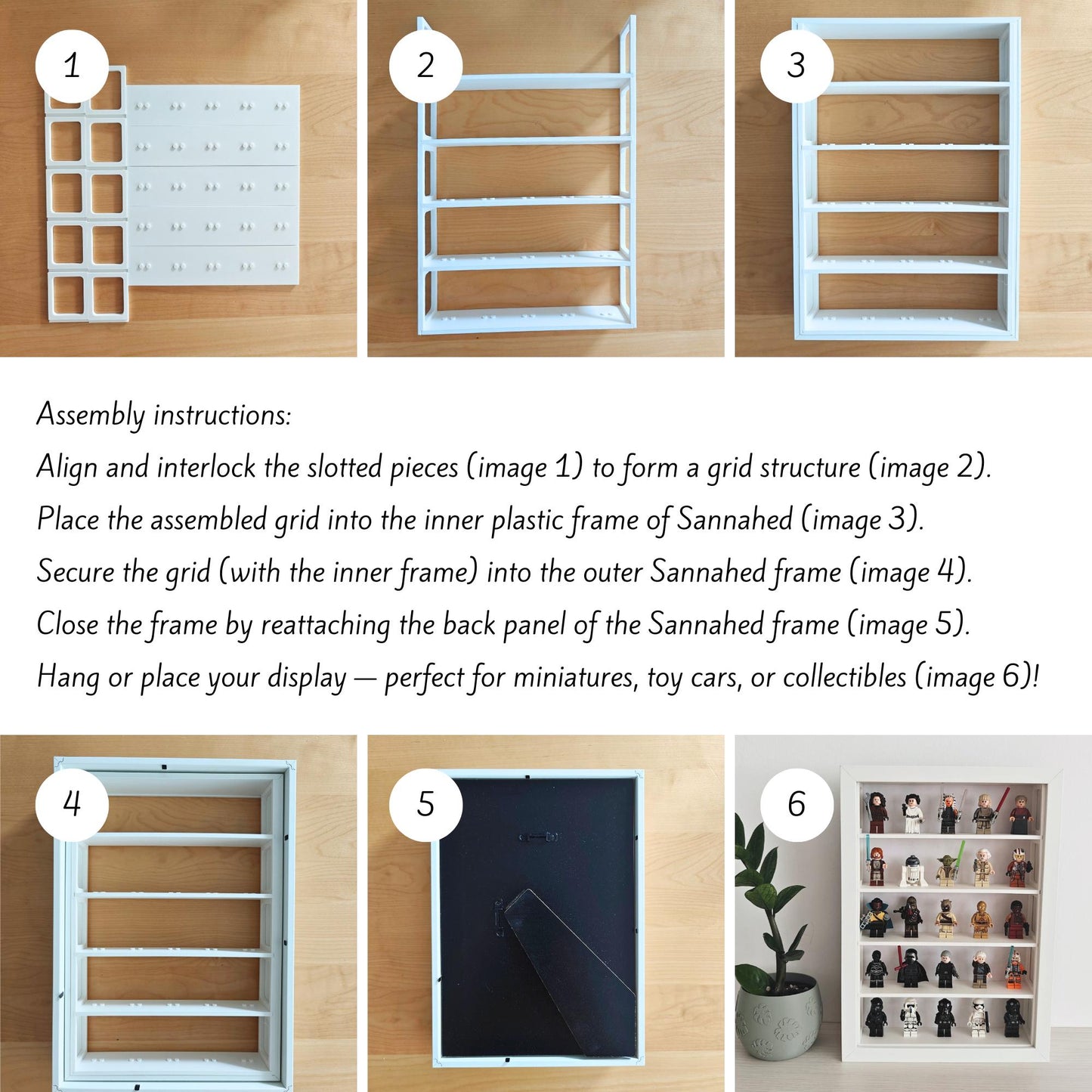 Grid Inserts for IKEA Sannahed Frame 21x30 cm, Lego Figurine Display Organizer, 3D printed Inlay