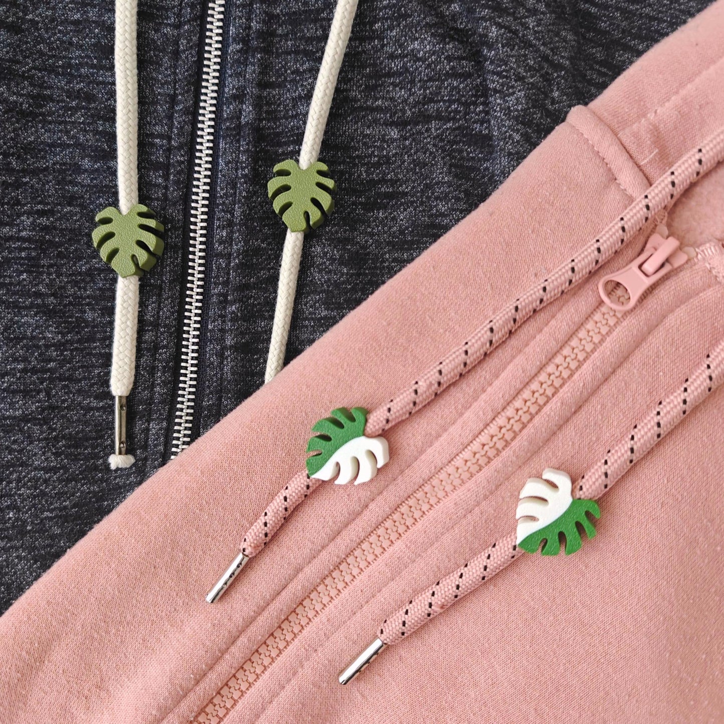 Monstera Drawstring Charms, Leaf Hoodie & Sweatpants Accessories, 3D Printed Clothing Add-Ons