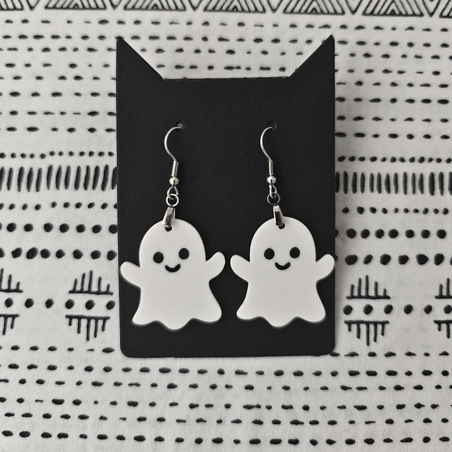 Ghost Earrings, Happy Ghost Jewelry, 3D printed Halloween Accessories