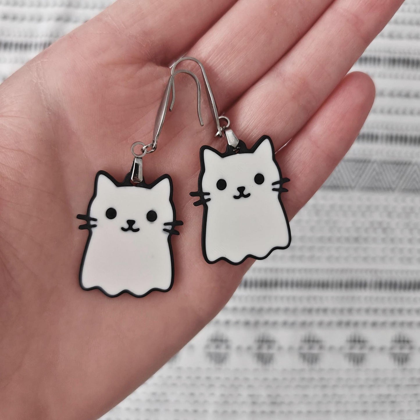 Gothic & Spooky Earrings, Cat Skull Jewelry, Ghost Cat Earrings, 3D printed Halloween Accessories