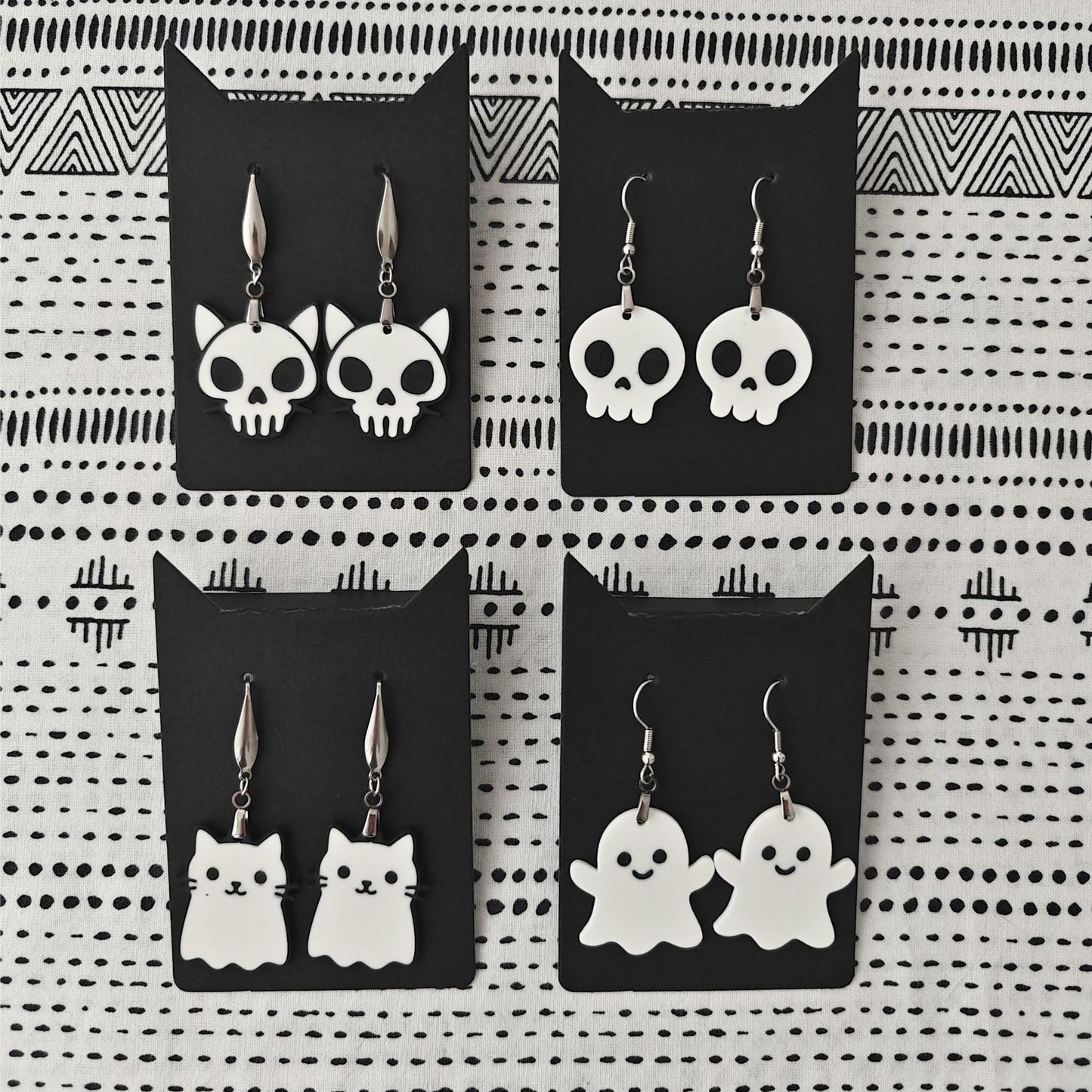 Gothic & Spooky Earrings, Cat Skull Jewelry, Ghost Cat Earrings, 3D printed Halloween Accessories