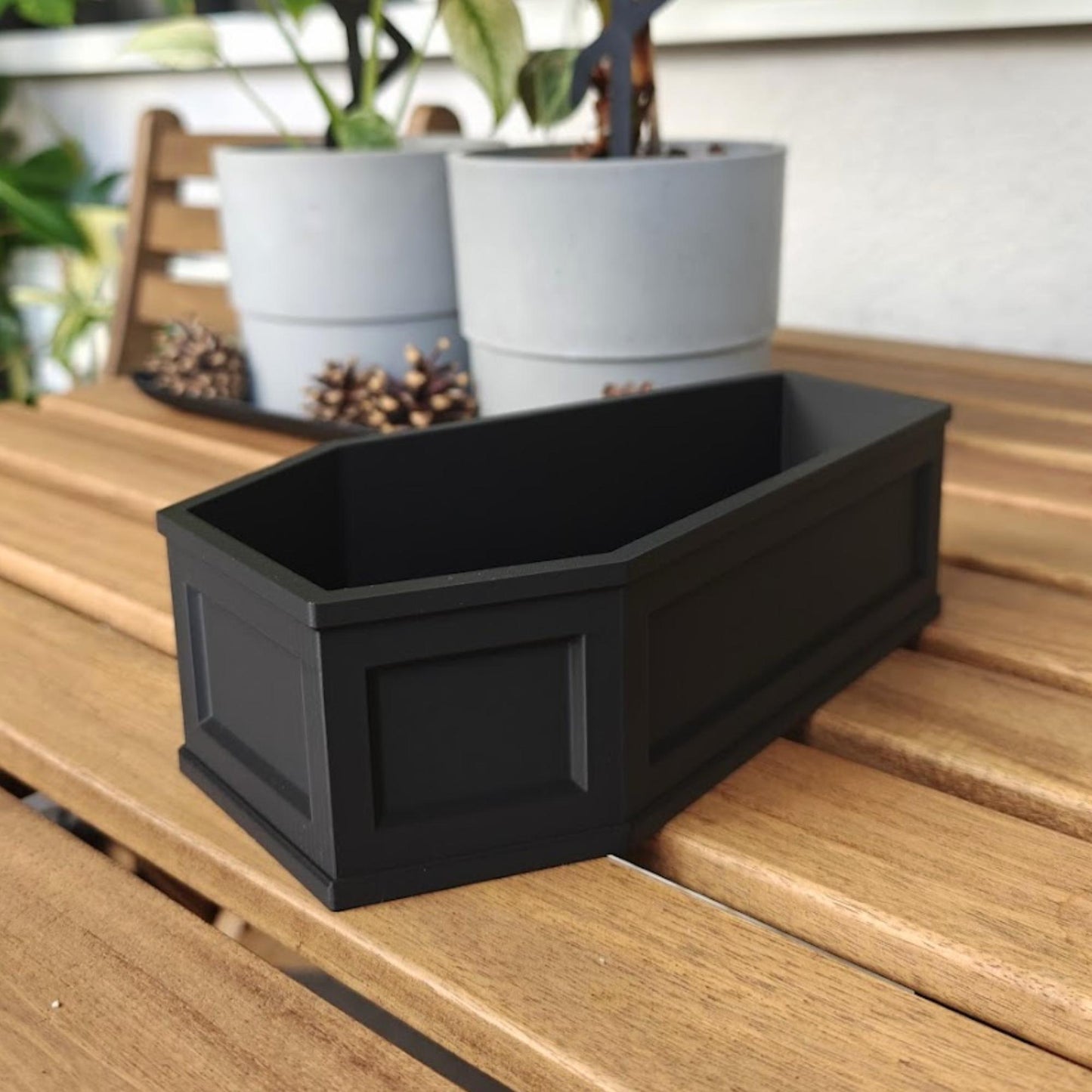 Coffin Planter with Drainage & Tray, Gothic Plant Pot, Home Decor, 3D Printed Planters, Halloween Decor