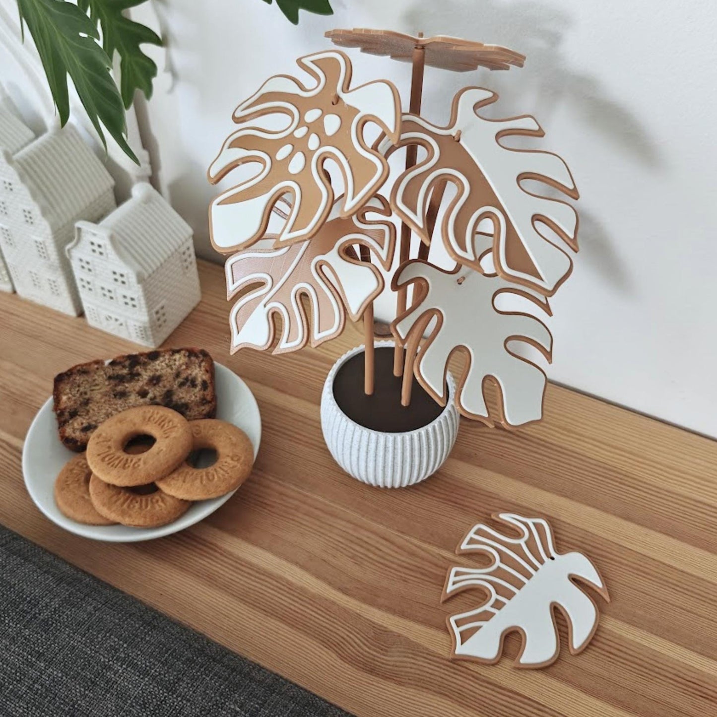 Gingerbread Monstera Coaster Set, Christmas Gift for Plant Lovers, 3D printed Festive Monstera Coaster Plant