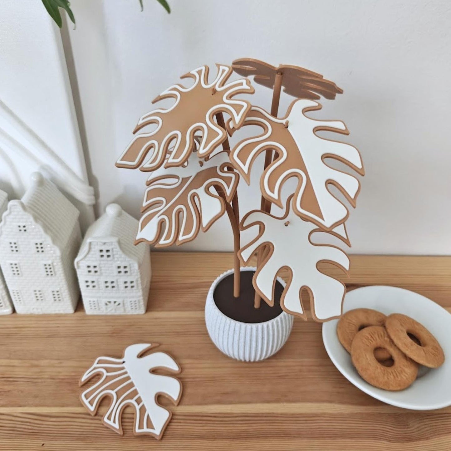 Gingerbread Monstera Coaster Set, Christmas Gift for Plant Lovers, 3D printed Festive Monstera Coaster Plant