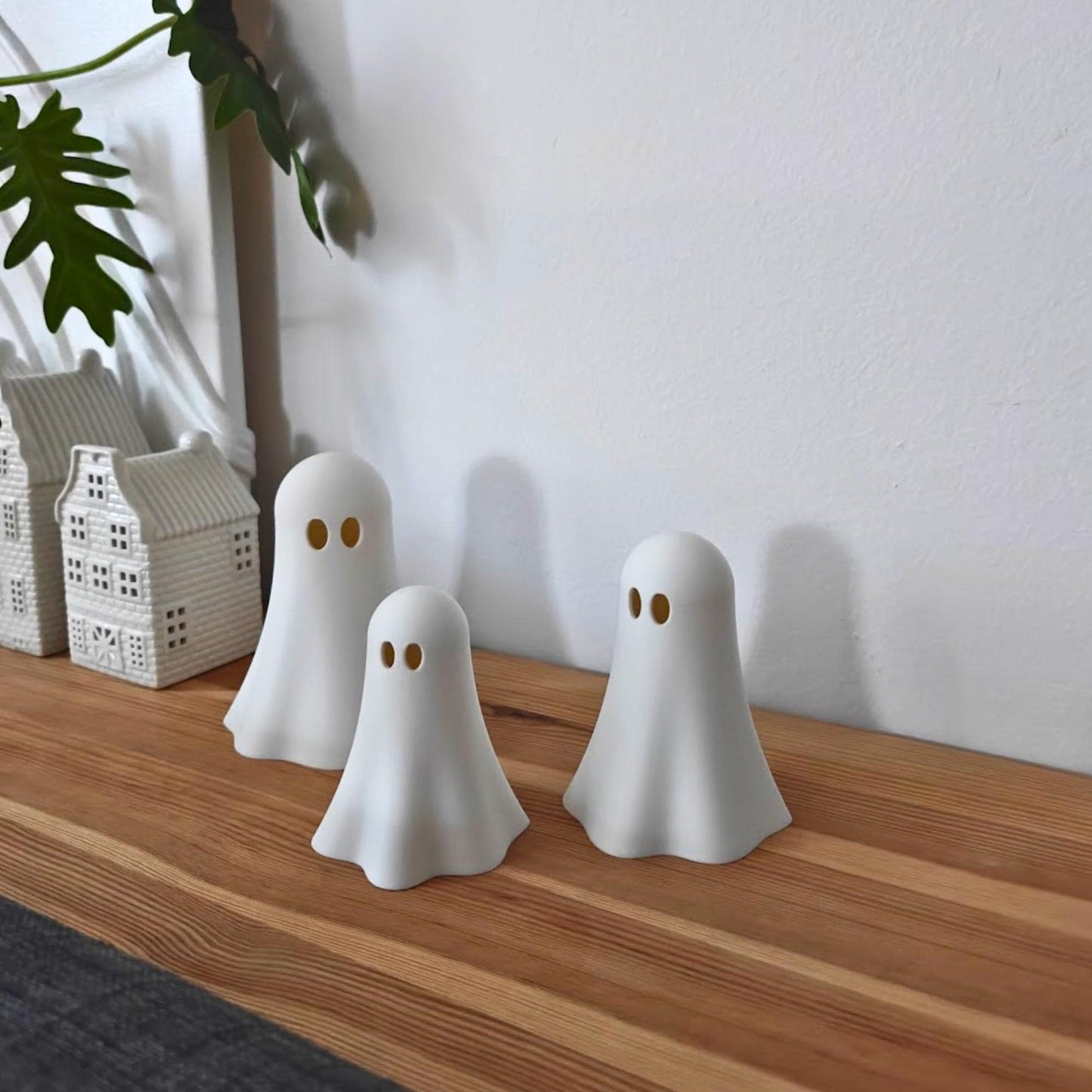 Ghost Tealight Covers, Set of 3, Stackable 3D Printed White Halloween Decor, For LED Lights Only