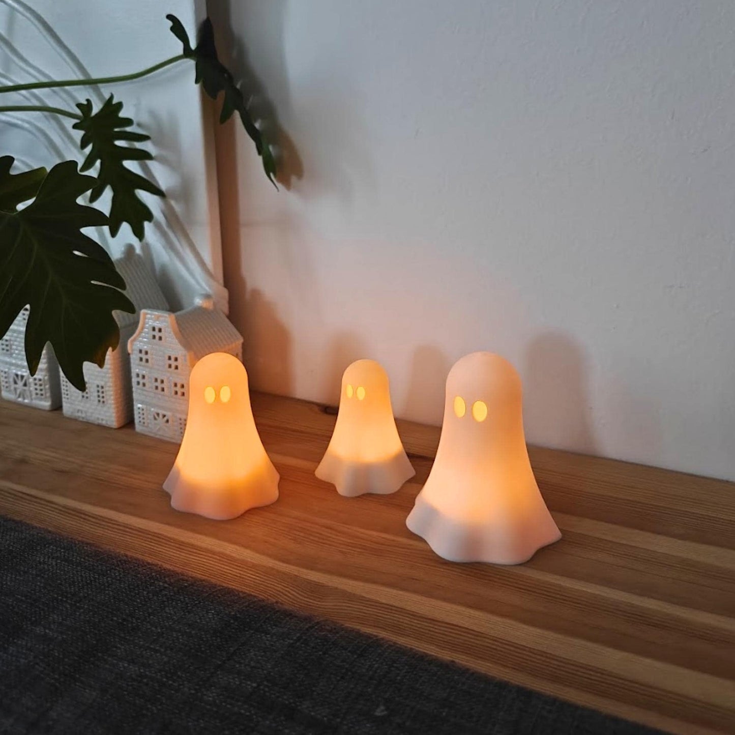 Ghost Tealight Covers, Set of 3, Stackable 3D Printed White Halloween Decor, For LED Lights Only