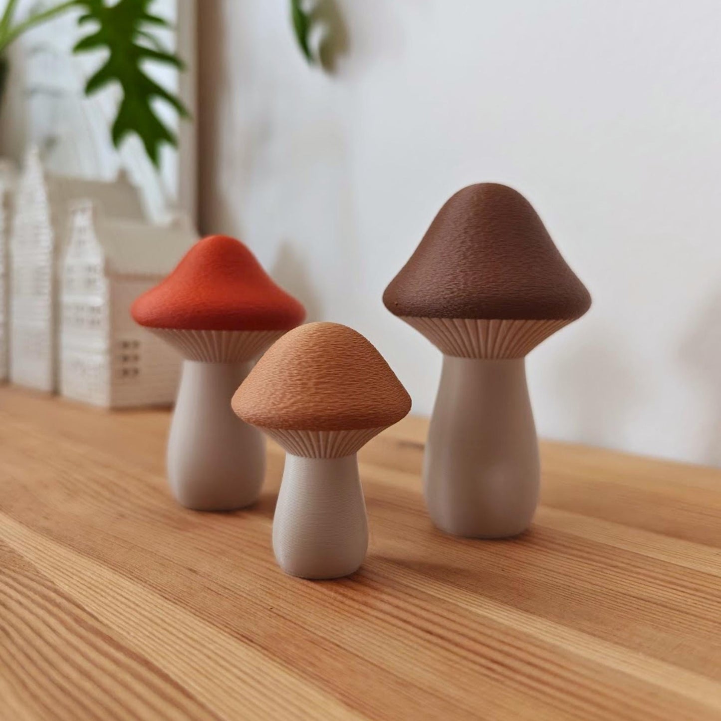 Mushroom Decor Set of 3, Mini 3D-Printed Toadstools, Neutral Autumn Accents, 3D Printed Fall Decor