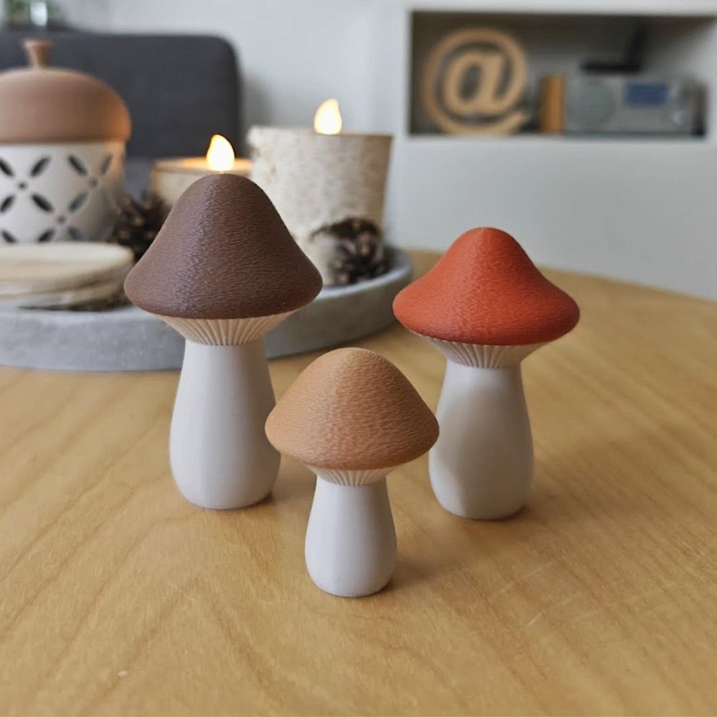 Mushroom Decor Set of 3, Mini 3D-Printed Toadstools, Neutral Autumn Accents, 3D Printed Fall Decor