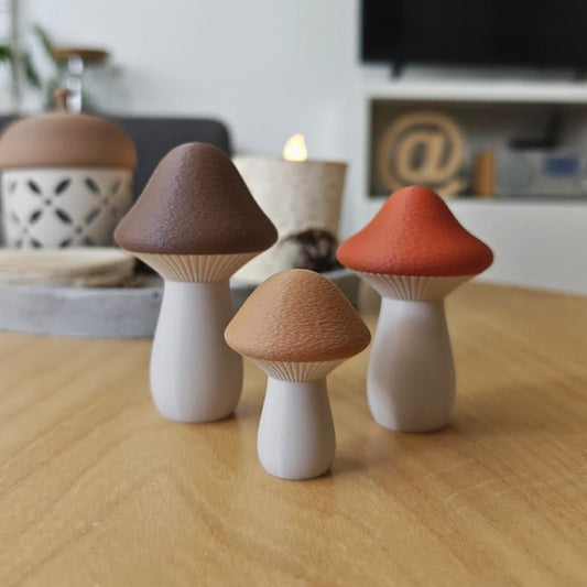 Mushroom Decor Set of 3, Mini 3D-Printed Toadstools, Neutral Autumn Accents, 3D Printed Fall Decor