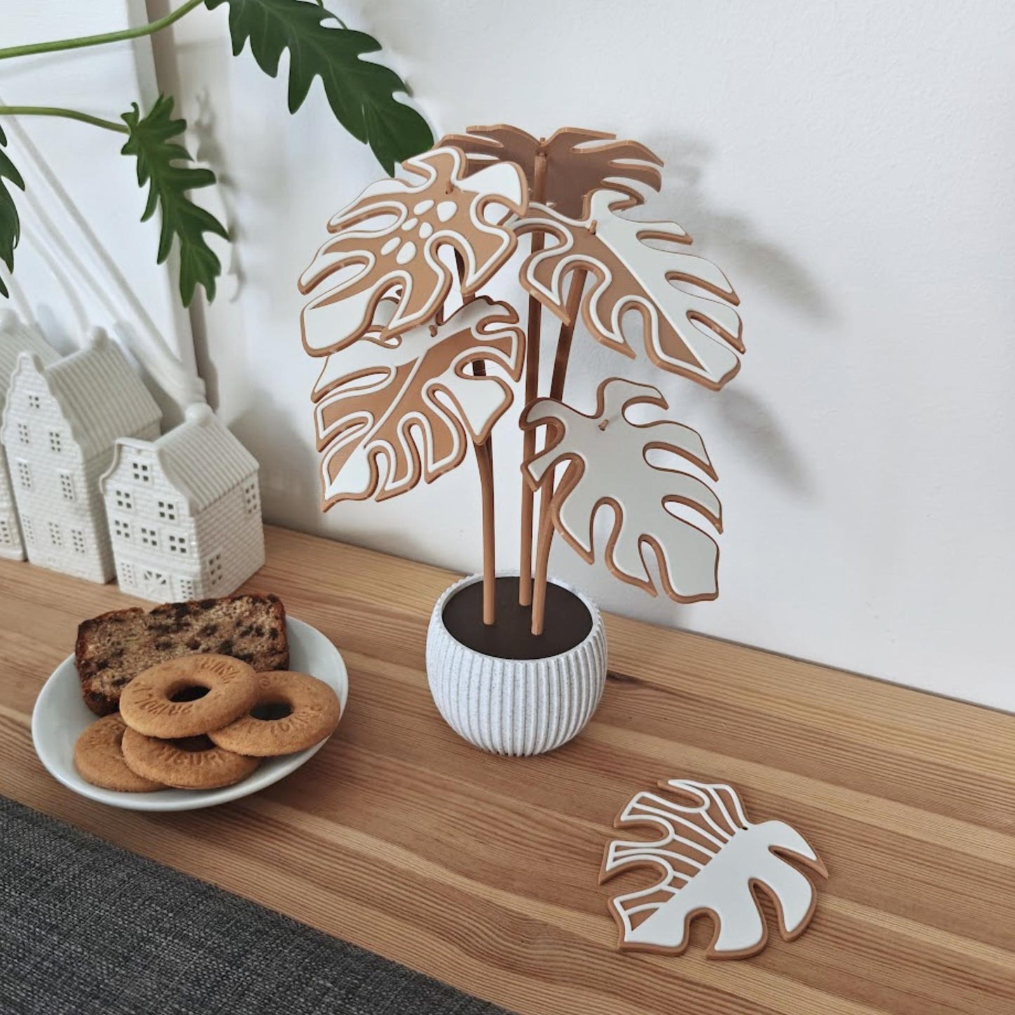 Gingerbread Monstera Coaster Set, Christmas Gift for Plant Lovers, 3D printed Festive Monstera Coaster Plant