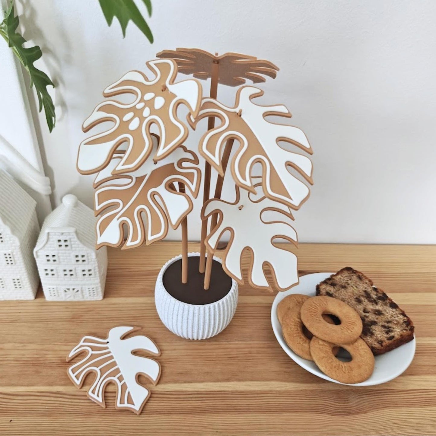 Gingerbread Monstera Coaster Set, Christmas Gift for Plant Lovers, 3D printed Festive Monstera Coaster Plant