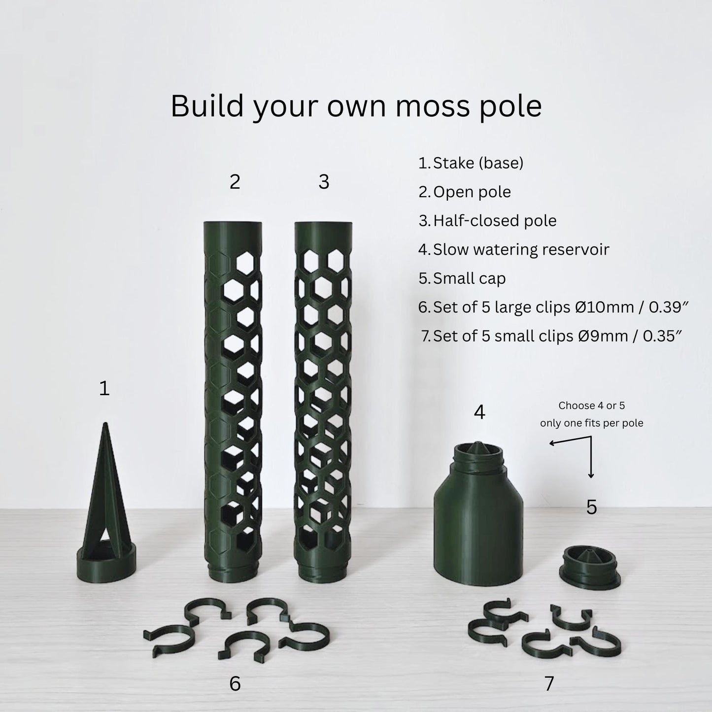 Modular Moss Pole, With Watering Reservoir or Cap, 3D Printed Climbing Plant Support System