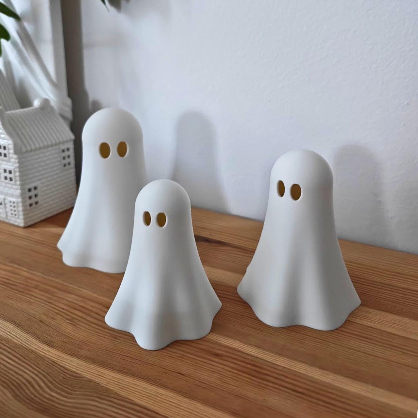 Ghost Tealight Covers, Set of 3, Stackable 3D Printed White Halloween Decor, For LED Lights Only