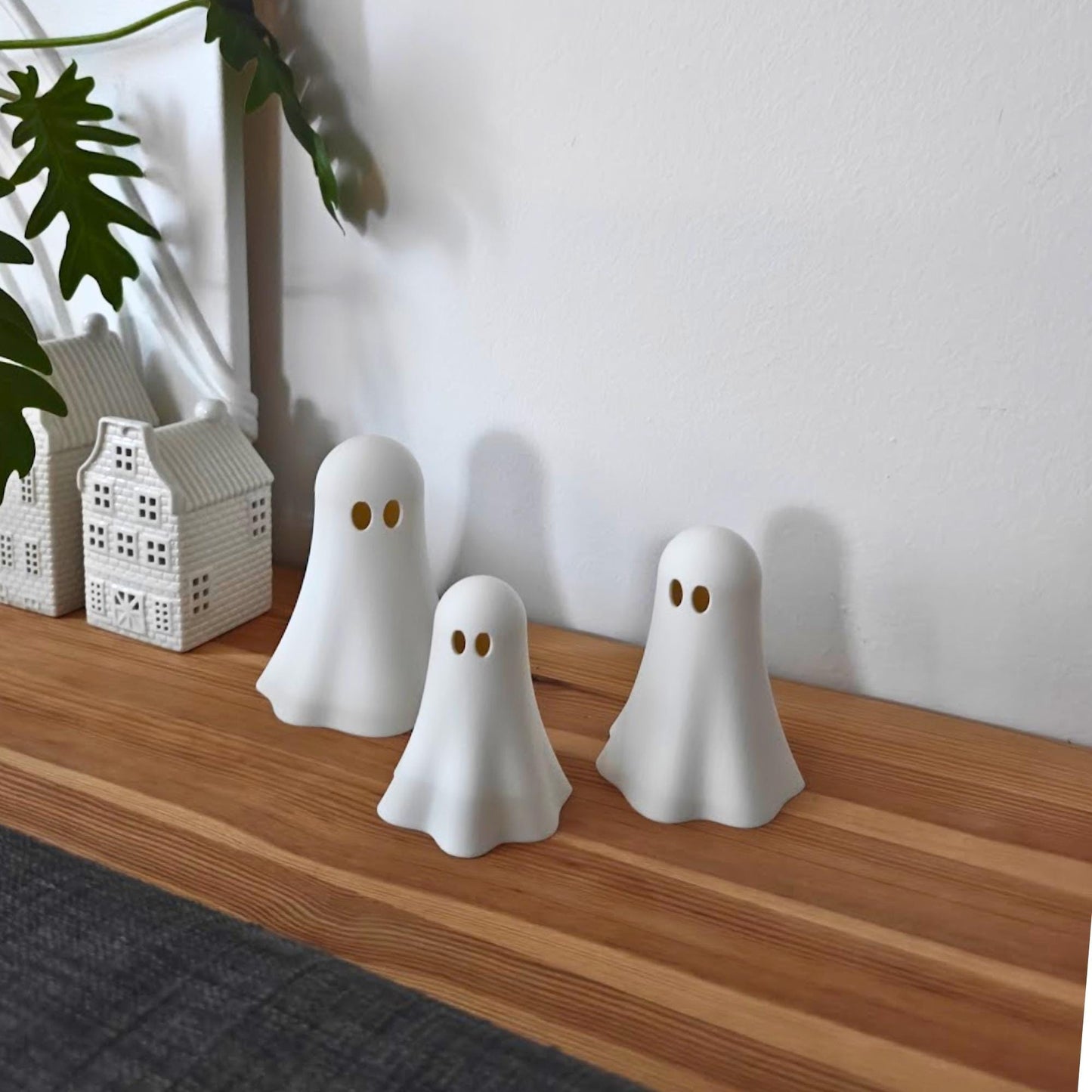 Ghost Tealight Covers, Set of 3, Stackable 3D Printed White Halloween Decor, For LED Lights Only