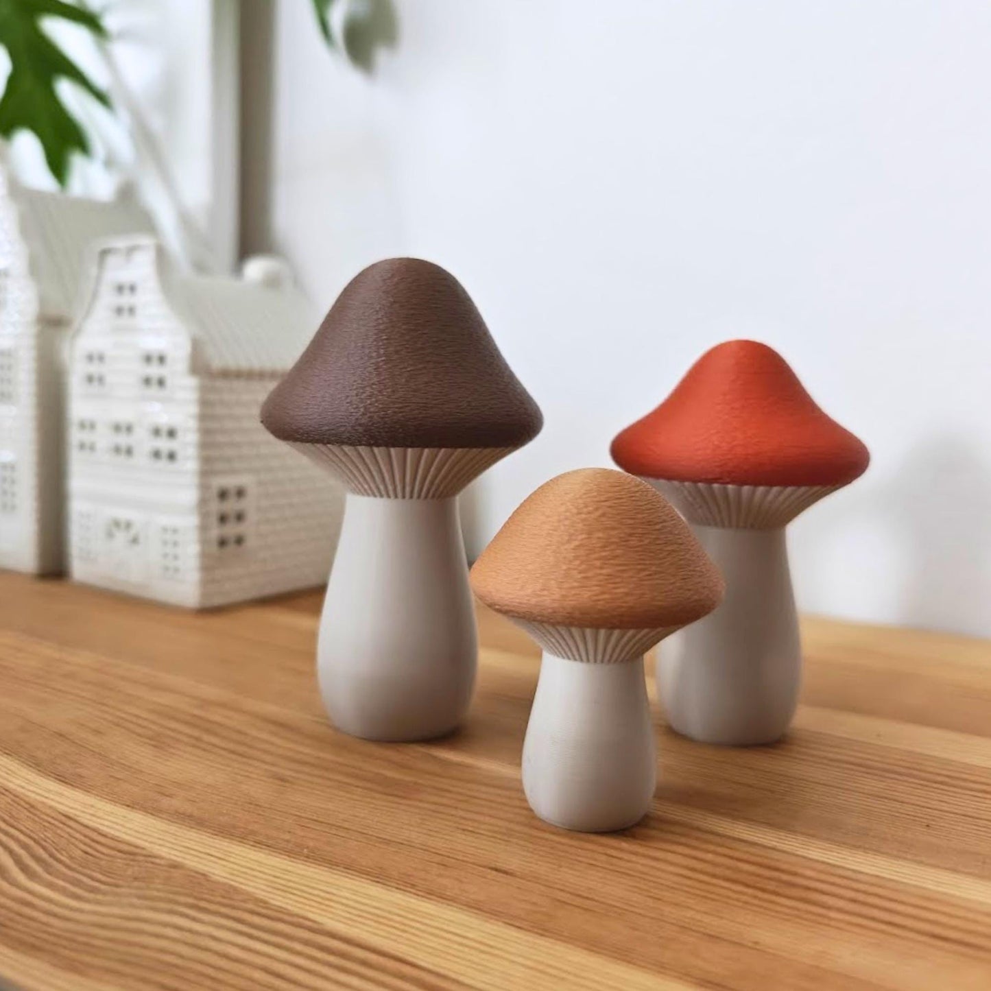 Mushroom Decor Set of 3, Mini 3D-Printed Toadstools, Neutral Autumn Accents, 3D Printed Fall Decor
