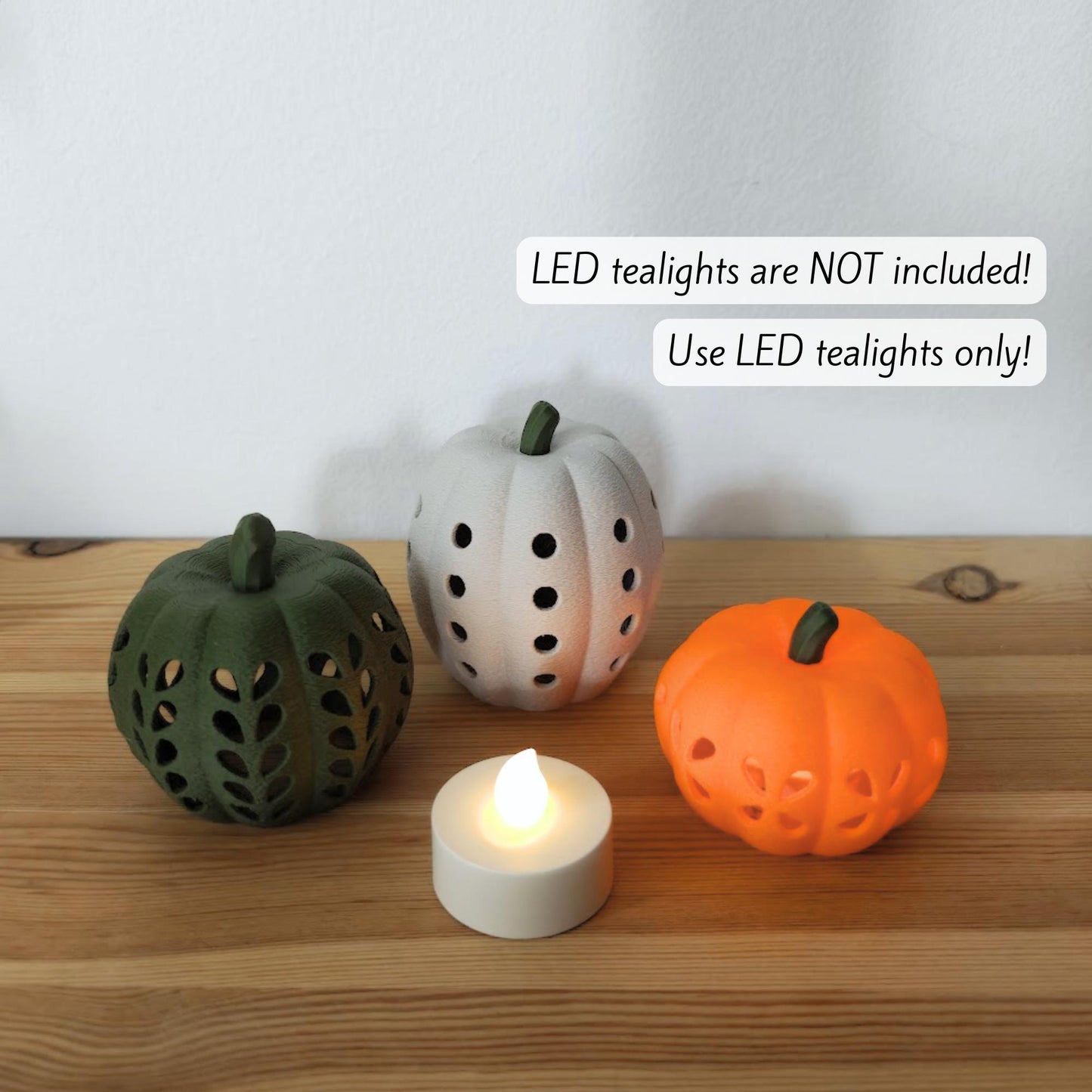 Pumpkins & Tealight Covers, Mix and Match Autumn Decor, Cozy Fall Table and Shelf Decoration, 3D Printed