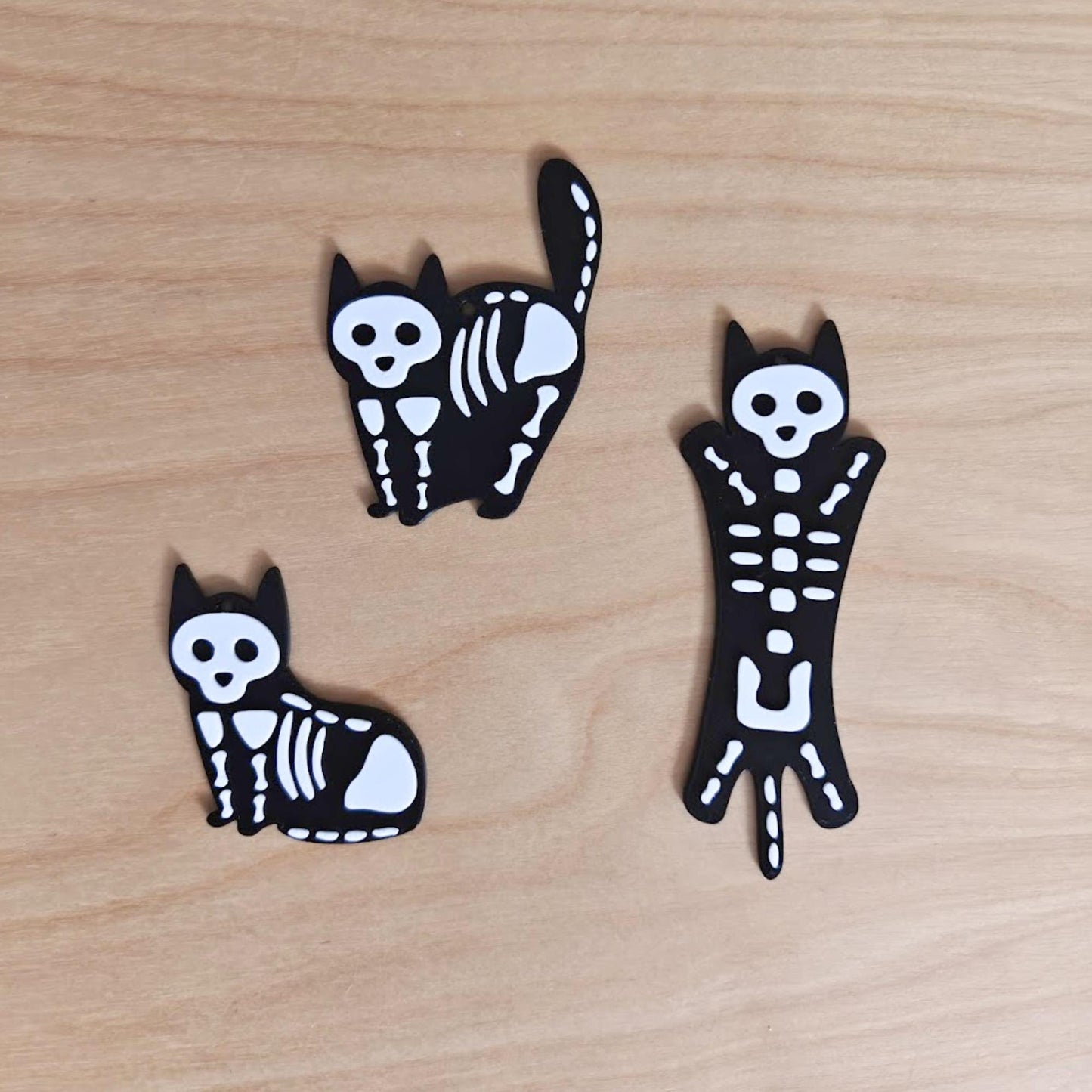 Skeleton Cat Ornaments Set of 3, Halloween Hanging Decor, Creepy Cute Halloween Cats, 3d printed Hanging Decorations