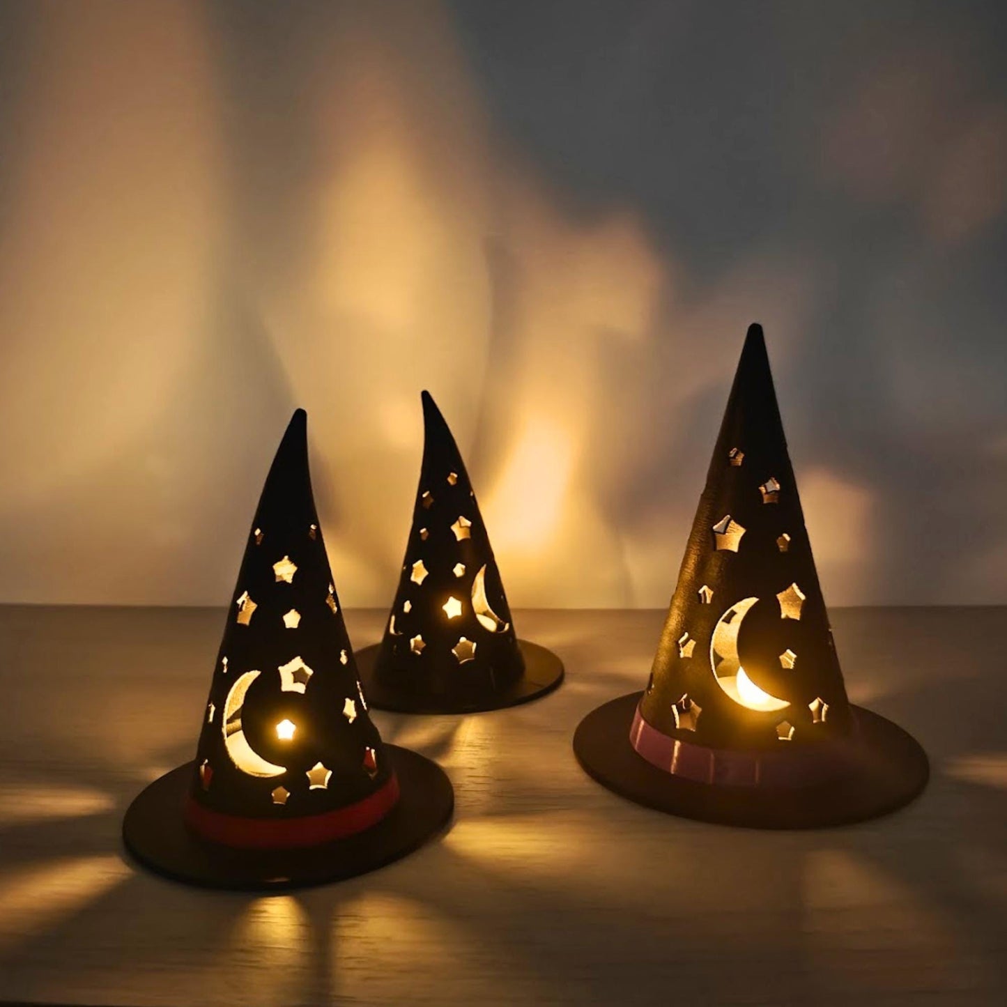 Witch Hat LED Tealight Shade, Stackable & Customizable 3D Printed White Halloween Decor, For LED Lights Only