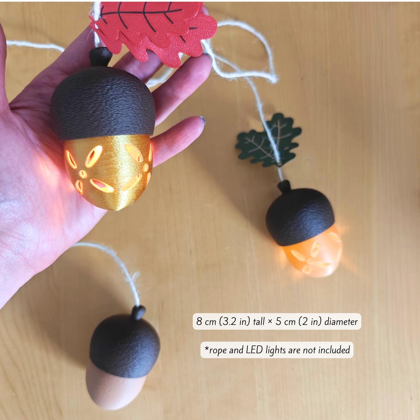 Glowing Acorn Tealight Holder or Small Container, 3D Printed Hanging Decor, Multi purpose Housewarming Gift, 3D printed