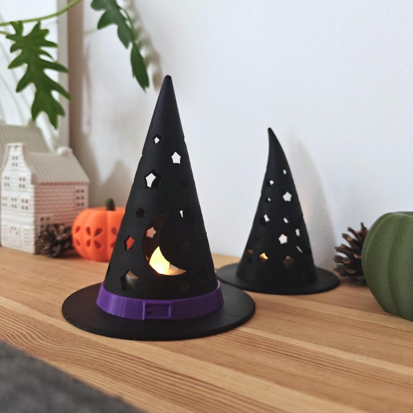 Witch Hat LED Tealight Shade, Stackable & Customizable 3D Printed White Halloween Decor, For LED Lights Only