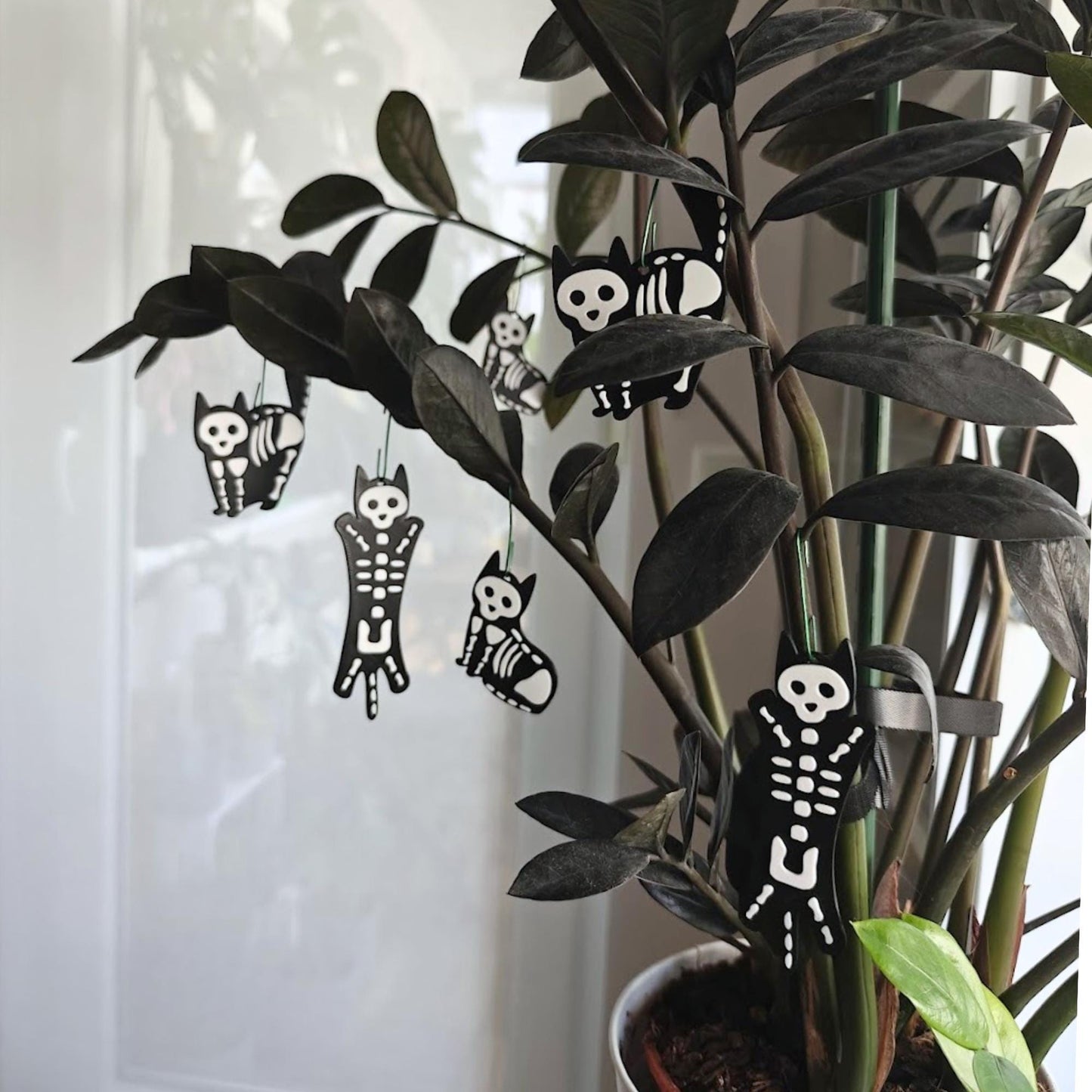 Skeleton Cat Ornaments Set of 3, Halloween Hanging Decor, Creepy Cute Halloween Cats, 3d printed Hanging Decorations