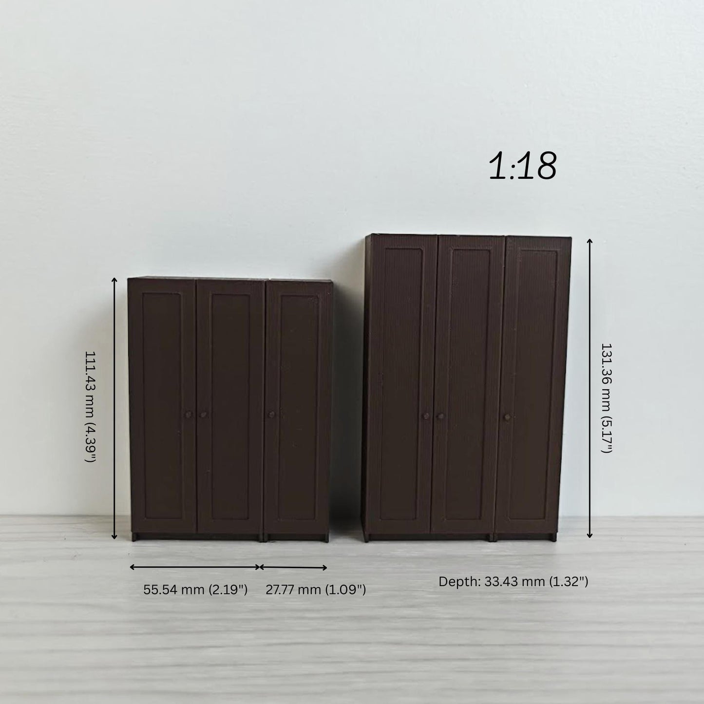 Miniature Wardrobe Closet in 1/64, 1/24, 1/18 Scale, 3D Printed Dollhouse Bedroom Furniture