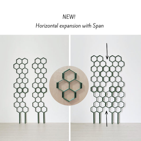 Modular honeycomb trellis with horizontal expansion connector shown in use
