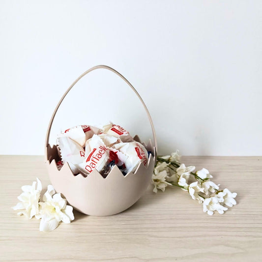 Easter Egg Basket with Handle, Cracked Egg Bowl, Spring Decor, Table Centerpiece, Gift Basket, 3d print