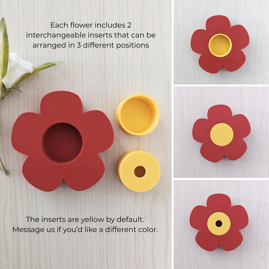 Daisy holder with interchangeable inserts shown in three configurations