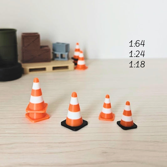 Miniature Traffic Cones, 1/64, 1/24, 1/18 Scale