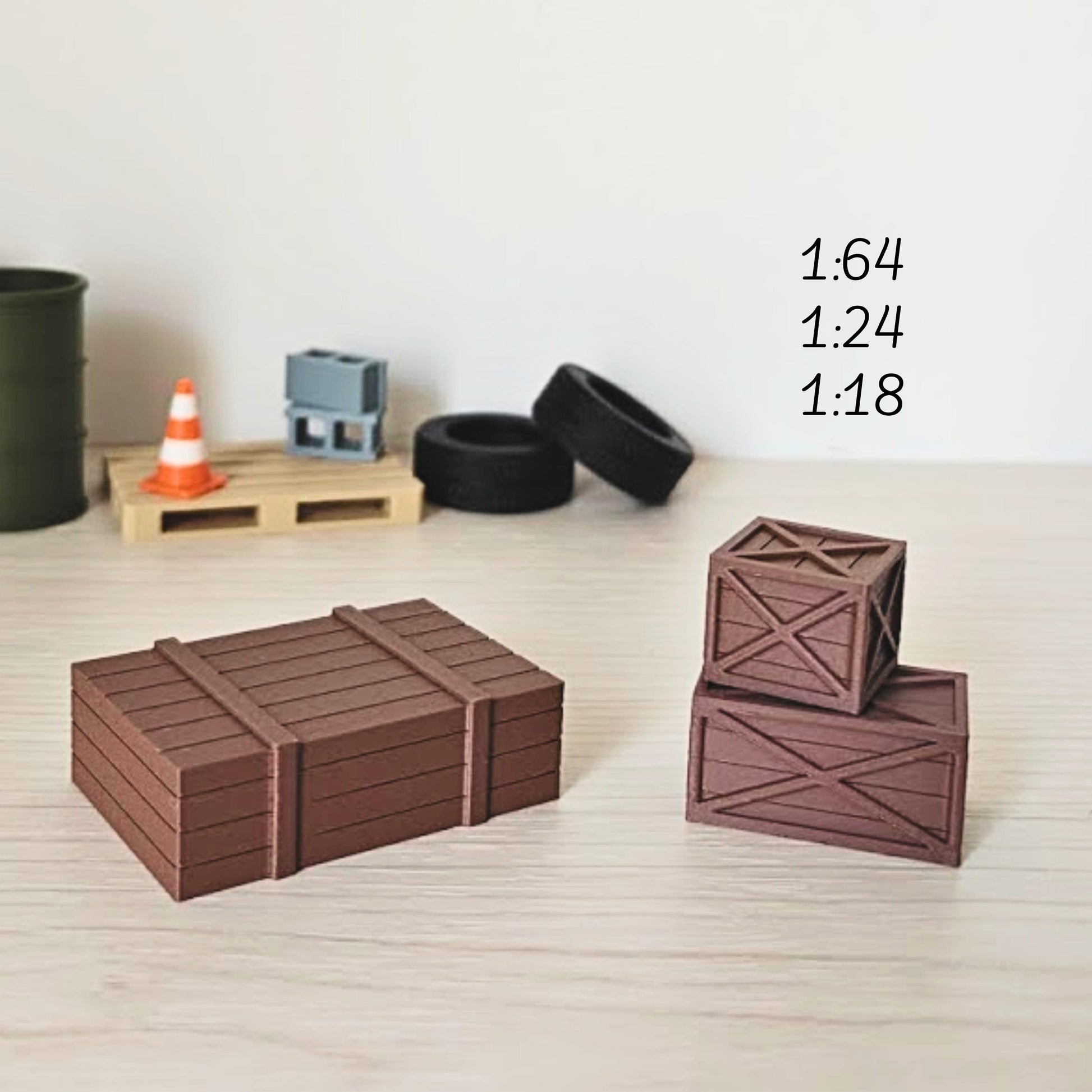 Miniature Crates, Set of 3, 1/64, 1/24, 1/18 Scale