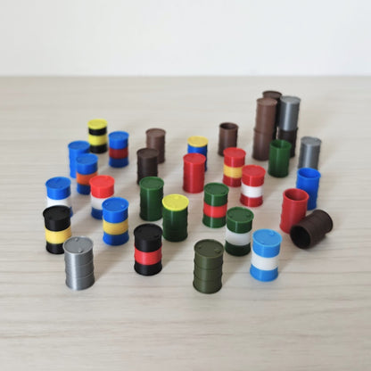Miniature Oil Drums 5 pcs set, 1/64, 1/24, 1/18 Scale