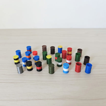Miniature Oil Drums 5 pcs set, 1/64, 1/24, 1/18 Scale